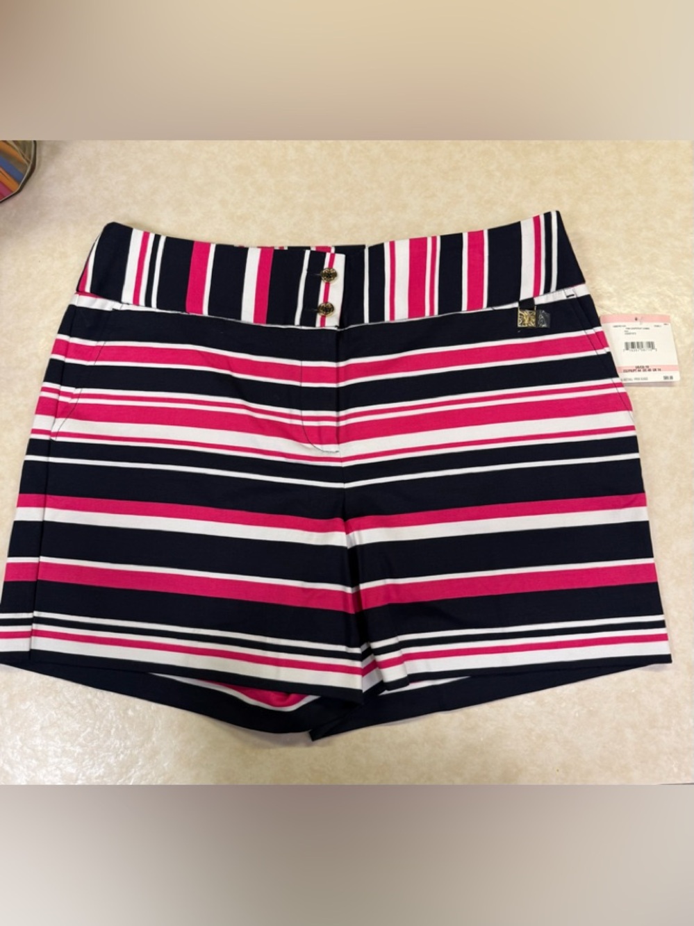 Anne Klein Bold Stripe Pink, White, and Navy Shorts size 10
